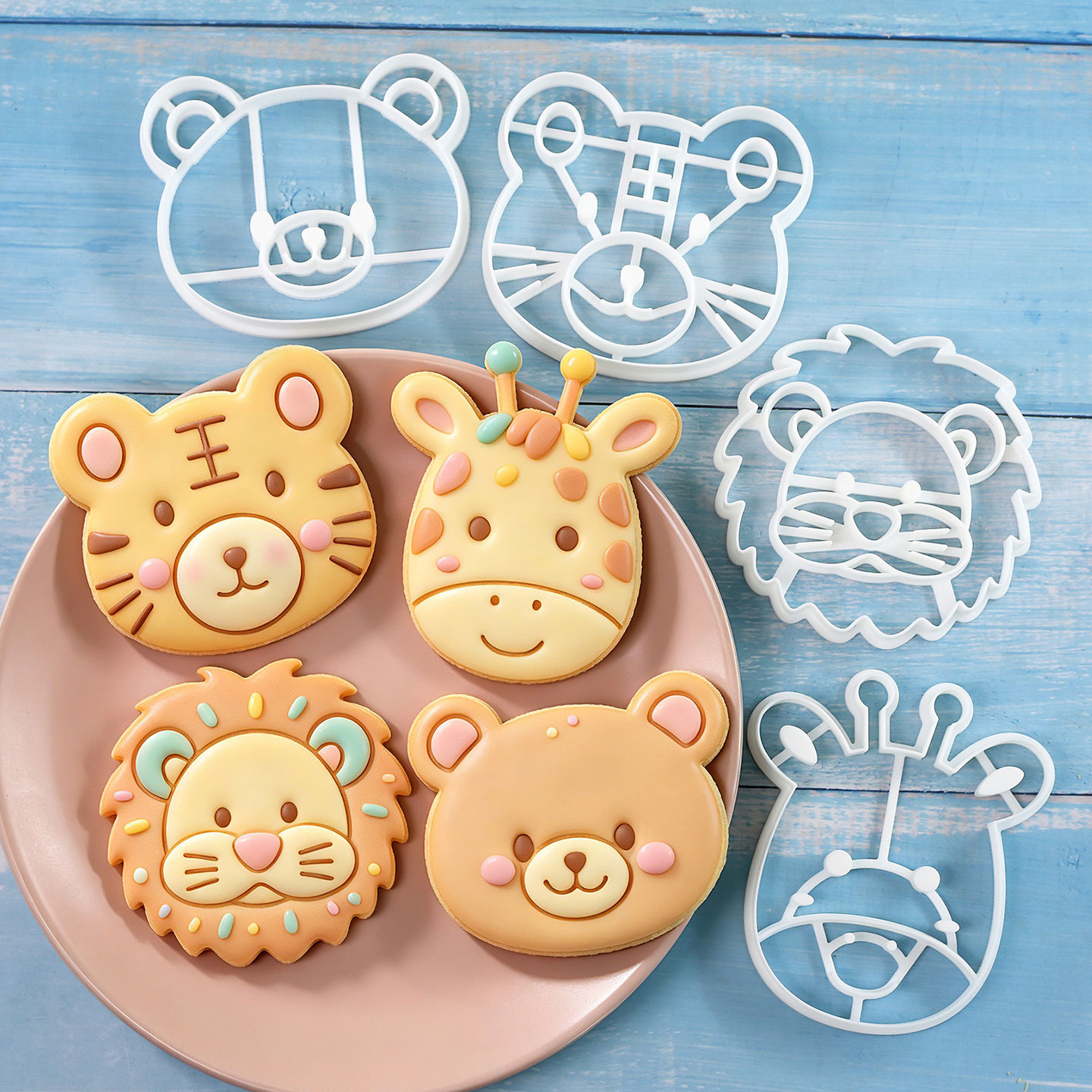 Cookies Pack - 4-teiliges Tier-Plätzchenausstecher-Set 3D Niedliche Löwen Tiger